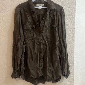 Military green button-down t-shirt